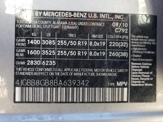 4JGBB8GB8BA639342 - 2011 MERCEDES-BENZ ML 350 4MATIC SILVER photo 13