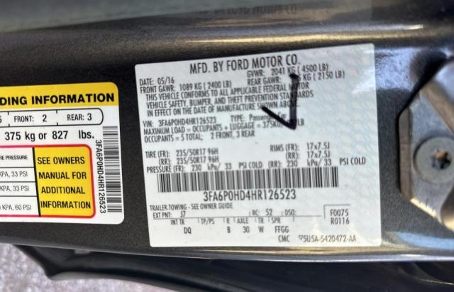 3FA6P0HD4HR126523 - 2017 FORD FUSION SE GRAY photo 10