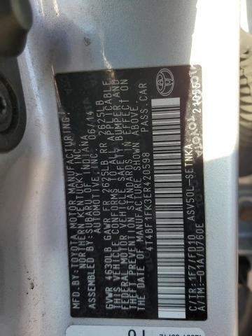 4T4BF1FK3ER420598 - 2014 TOYOTA CAMRY L SILVER photo 12