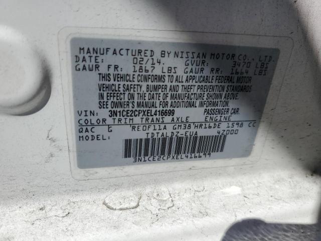 3N1CE2CPXEL416699 - 2014 NISSAN VERSA NOTE S WHITE photo 12