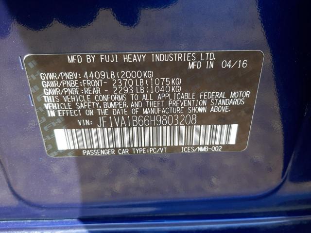 JF1VA1B66H9803208 - 2017 SUBARU WRX BLUE photo 12