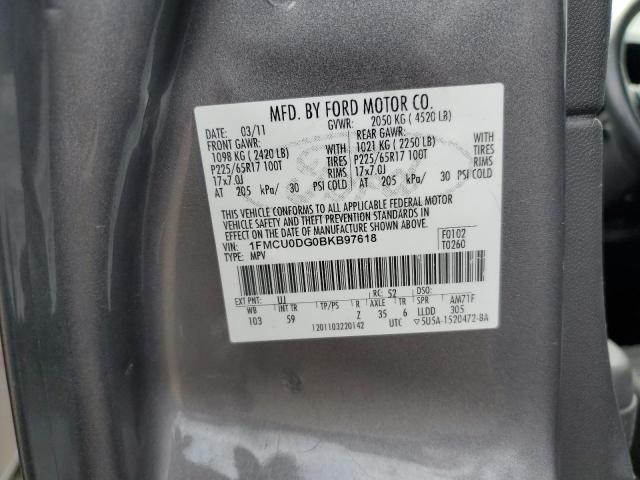 1FMCU0DG0BKB97618 - 2011 FORD ESCAPE XLT GRAY photo 13