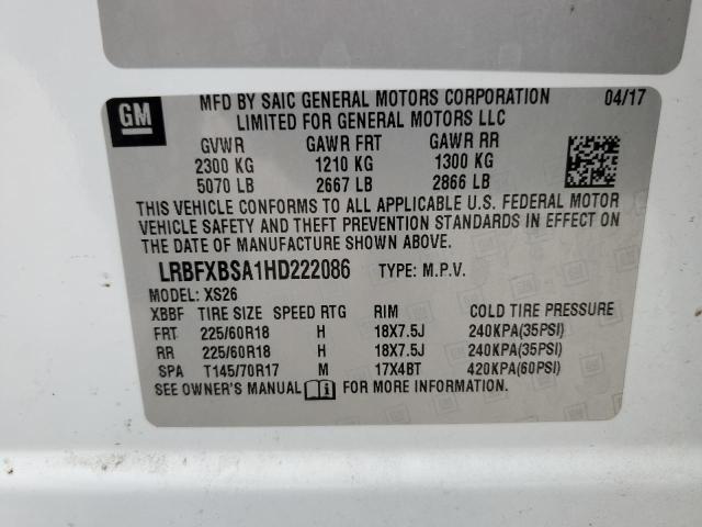LRBFXBSA1HD222086 - 2017 BUICK ENVISION ESSENCE WHITE photo 12
