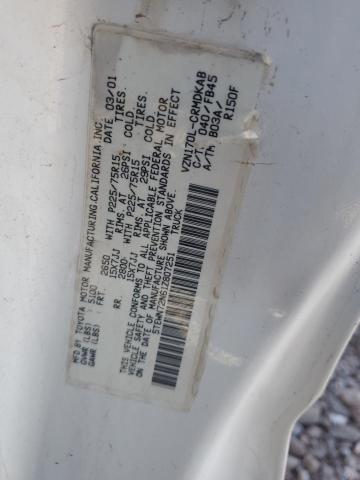 5TEWN72N61Z807251 - 2001 TOYOTA TACOMA XTRACAB WHITE photo 12