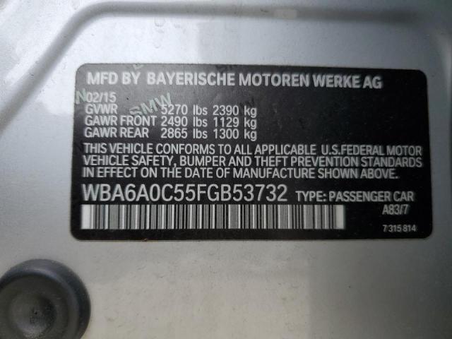 WBA6A0C55FGB53732 - 2015 BMW 640 I GRAN COUPE SILVER photo 12
