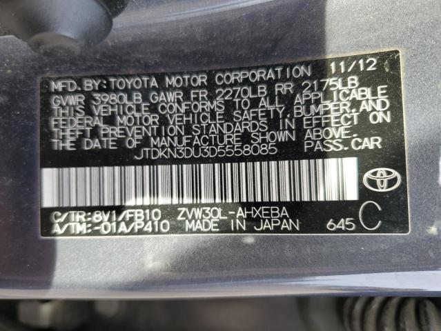 JTDKN3DU3D5558085 - 2013 TOYOTA PRIUS GRAY photo 12