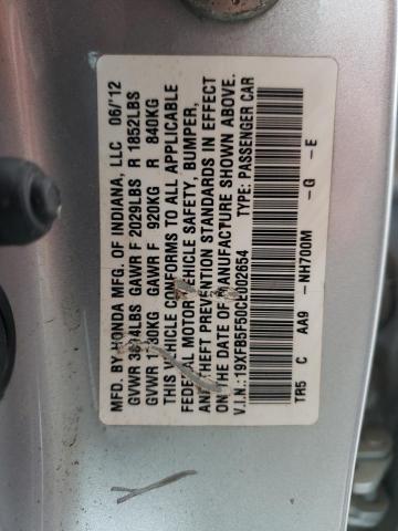 19XFB5F50CE002654 - 2012 HONDA CIVIC NATURAL GAS SILVER photo 10