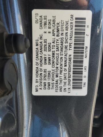 2HGFB2F90DH554874 - 2013 HONDA CIVIC EXL ნაცრისფერი ფოტო 12