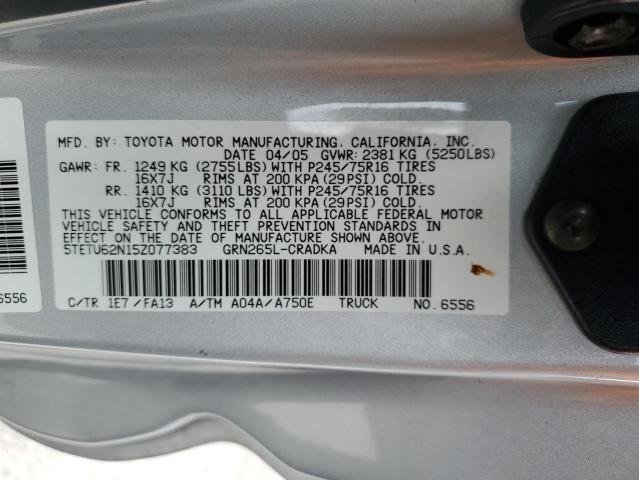 5TETU62N15Z077383 - 2005 TOYOTA TACOMA PRERUNNER ACCESS CAB SILVER photo 12