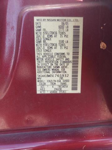 5N1AR18W05C765932 - 2005 NISSAN PATHFINDER LE წითელი ფოტო 13