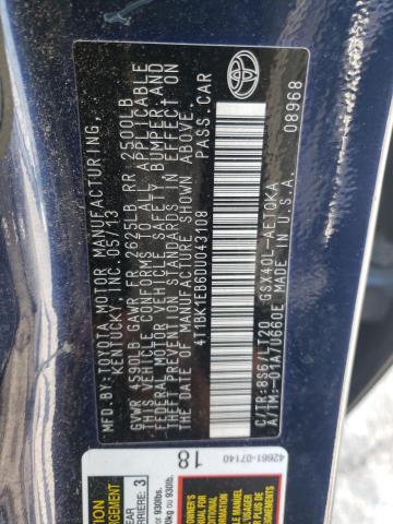 4T1BK1EB6DU043108 - 2013 TOYOTA AVALON BASE 蓝色 照片 12