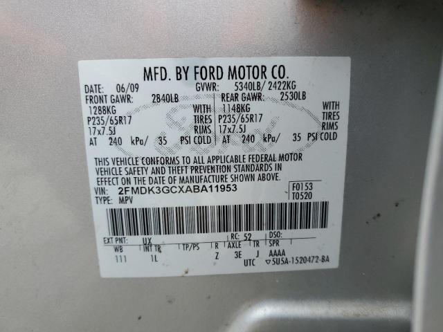 2FMDK3GCXABA11953 - 2010 FORD EDGE SE SILVER photo 12