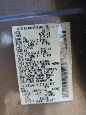 5N1AR18W75C733267 - 2005 NISSAN PATHFINDER LE ნაცრისფერი ფოტო 13