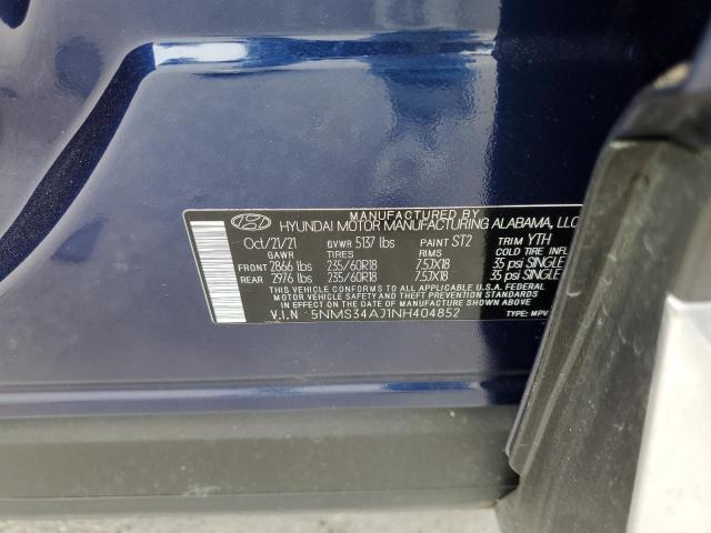 5NMS34AJ1NH404852 - 2022 HYUNDAI SANTA FE SEL Կապույտ լուսանկար 13