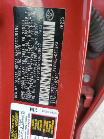 4T1BF3EK1AU069627 - 2010 TOYOTA CAMRY BASE RED photo 12