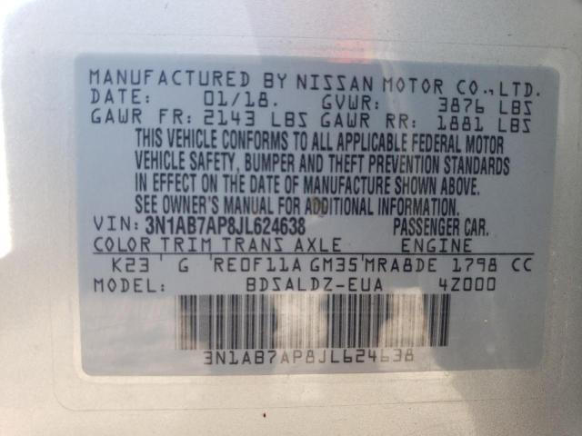 3N1AB7AP8JL624638 - 2018 NISSAN SENTRA S SILVER photo 12