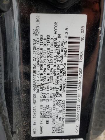 5TETU62N67Z380260 - 2007 TOYOTA TACOMA PRERUNNER ACCESS CAB BLACK photo 12