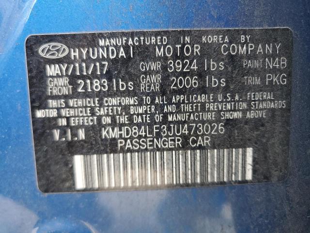 KMHD84LF3JU473026 - 2018 HYUNDAI ELANTRA SEL BLUE photo 13