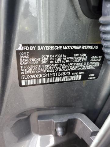 5UXWX9C31H0T24620 - 2017 BMW X3 XDRIVE28I GRAY photo 12