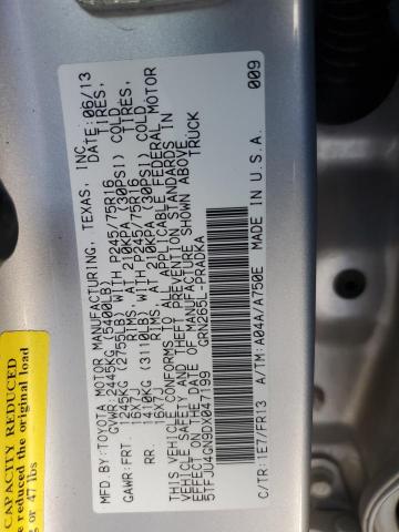 5TFJU4GN9DX047199 - 2013 TOYOTA TACOMA DOUBLE CAB PRERUNNER SILVER photo 13