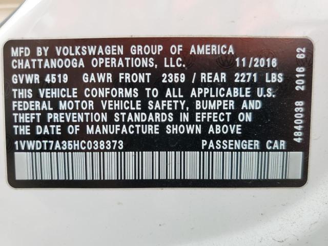 1VWDT7A35HC038373 - 2017 VOLKSWAGEN PASSAT R-LINE Ağ foto 12