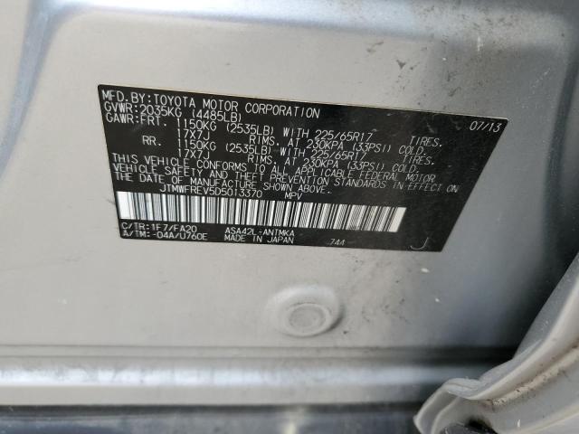 JTMWFREV5D5013370 - 2013 TOYOTA RAV4 XLE SILVER photo 13