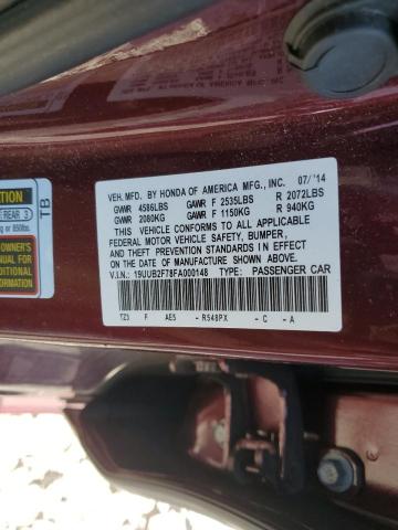 19UUB2F78FA000148 - 2015 ACURA TLX ADVANCE MAROON photo 12