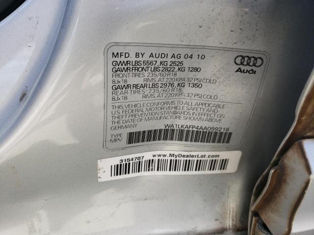 WA1LKAFP4AA099218 - 2010 AUDI Q5 PREMIUM PLUS SILVER photo 12