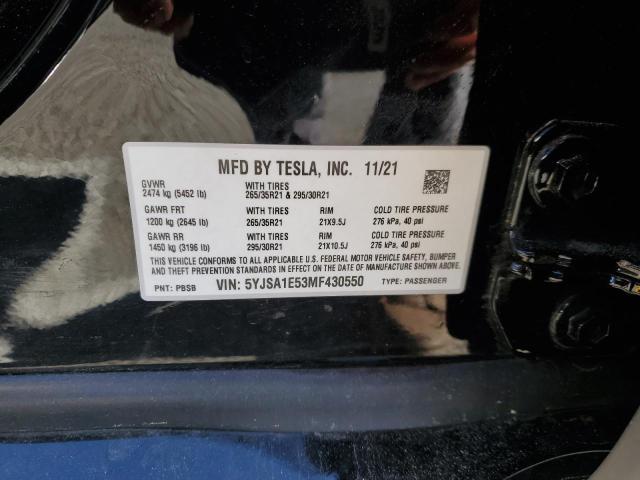 5YJSA1E53MF430550 - 2021 TESLA MODEL S Սև լուսանկար 12