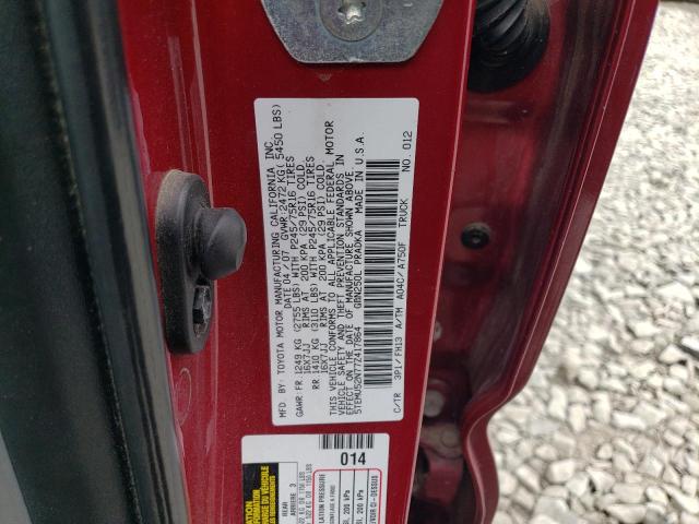 5TEMU52N77Z417864 - 2007 TOYOTA TACOMA DOUBLE CAB LONG BED RED photo 12