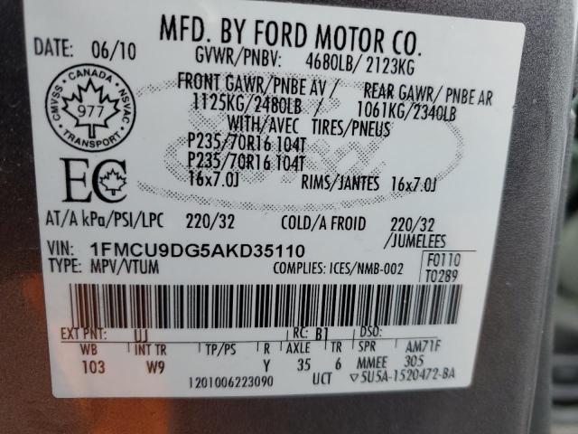 1FMCU9DG5AKD35110 - 2010 FORD ESCAPE XLT GRAY photo 13