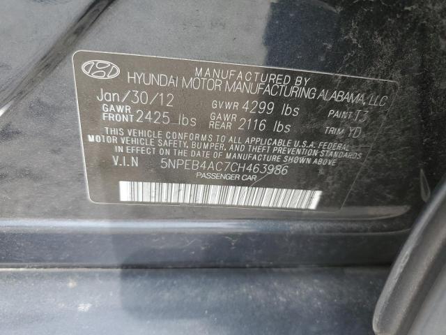 5NPEB4AC7CH463986 - 2012 HYUNDAI SONATA GLS BLUE photo 12