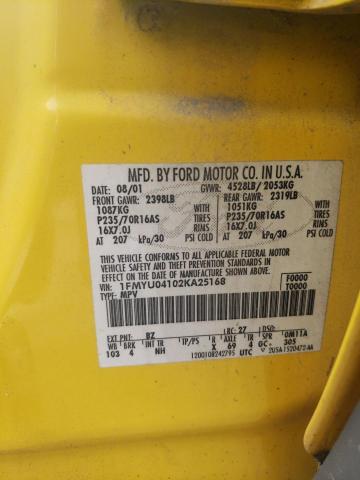 1FMYU04102KA25168 - 2002 FORD ESCAPE XLT YELLOW photo 13