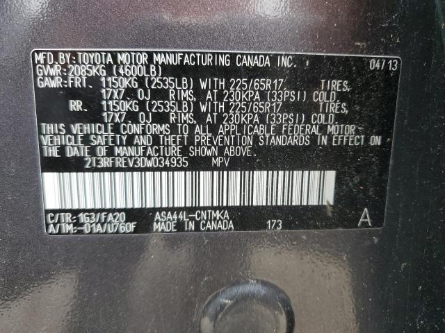 2T3RFREV3DW034935 - 2013 TOYOTA RAV4 XLE GRAY photo 13