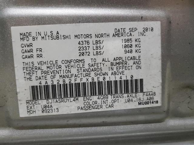 4A32B2FFXBE011410 - 2011 MITSUBISHI GALANT FE SILVER photo 13