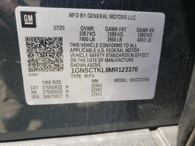 1GNSCTKL8MR123370 - 2021 CHEVROLET TAHOE C1500 HIGH COUNTRY CHARCOAL photo 13