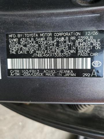 JTNBE46KX73083757 - 2007 TOYOTA CAMRY CE GRAY photo 12