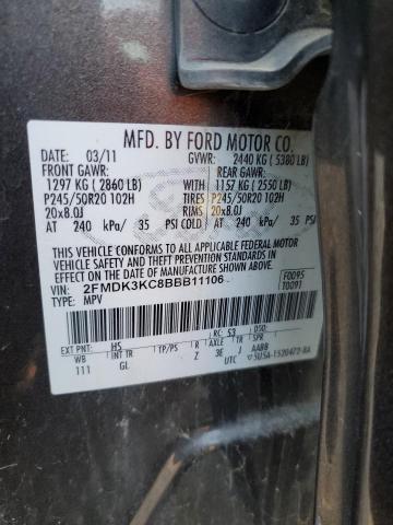 2FMDK3KC8BBB11106 - 2011 FORD EDGE LIMITED CHARCOAL photo 13