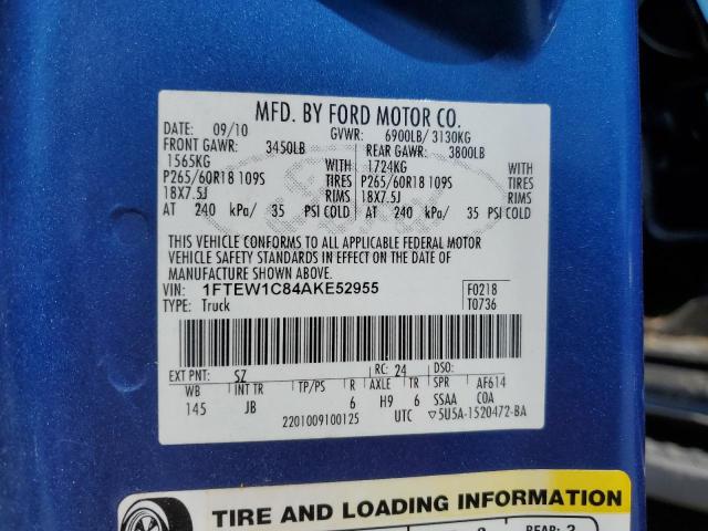 1FTEW1C84AKE52955 - 2010 FORD F150 SUPERCREW BLUE photo 13