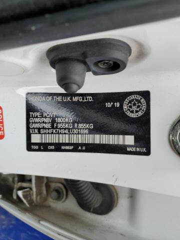 SHHFK7H94LU301696 - 2020 HONDA CIVIC SPORT TOURING WHITE photo 12