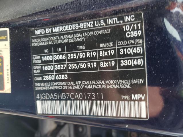 4JGDA5HB7CA017311 - 2012 MERCEDES-BENZ ML 350 4MATIC BLUE photo 13