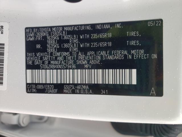 5TDGZRBHXNS579496 - 2022 TOYOTA HIGHLANDER XLE 白色 照片 13