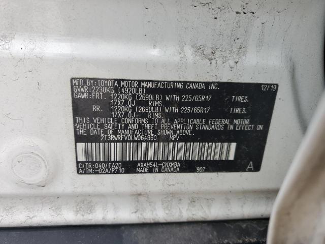 2T3RWRFV0LW064990 - 2020 TOYOTA RAV4 XLE WHITE photo 13