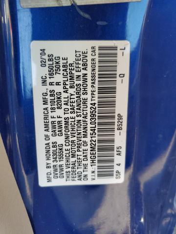 1HGEM22154L039524 - 2004 HONDA CIVIC DX VP BLUE photo 12