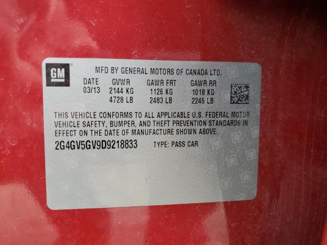 2G4GV5GV9D9218833 - 2013 BUICK REGAL GS Қызыл фото 12
