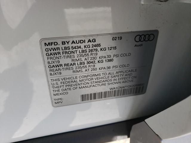 WA1CNAFY2K2059800 - 2019 AUDI Q5 PRESTIGE WHITE photo 12