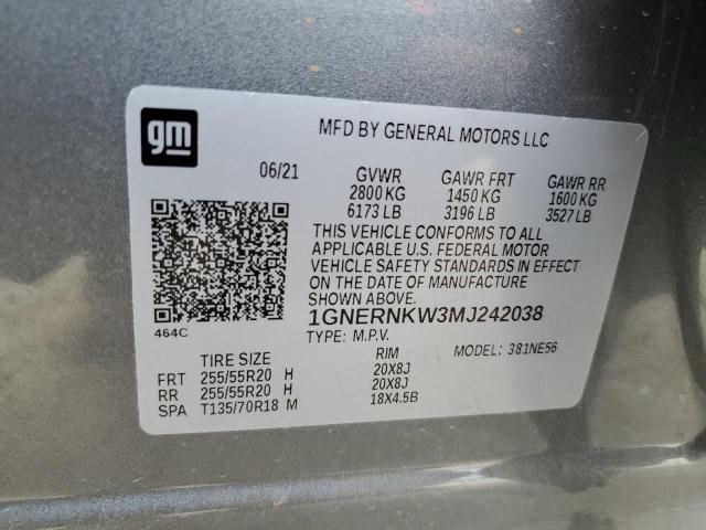 1GNERNKW3MJ242038 - 2021 CHEVROLET TRAVERSE HIGH COUNTRY GRAY photo 14