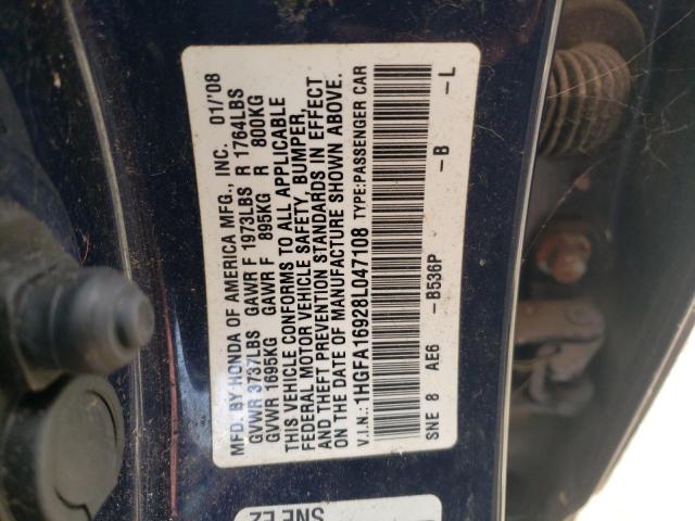 1HGFA16928L047108 - 2008 HONDA CIVIC EXL BLUE photo 13