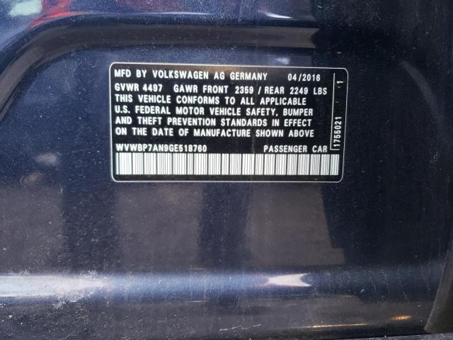 WVWBP7AN9GE518760 - 2016 VOLKSWAGEN CC BASE BLUE photo 12
