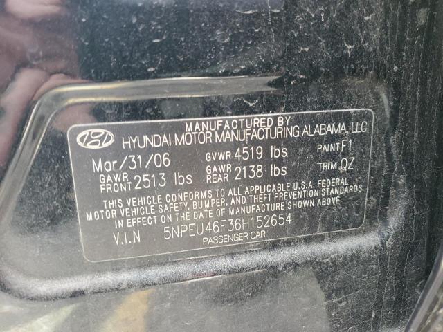 5NPEU46F36H152654 - 2006 HYUNDAI SONATA GLS BLACK photo 12